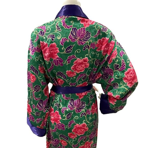 VTG Victoria's Secret Gold Label Robe M/L Floral Belted Green Pink Purple - Picture 3 of 16